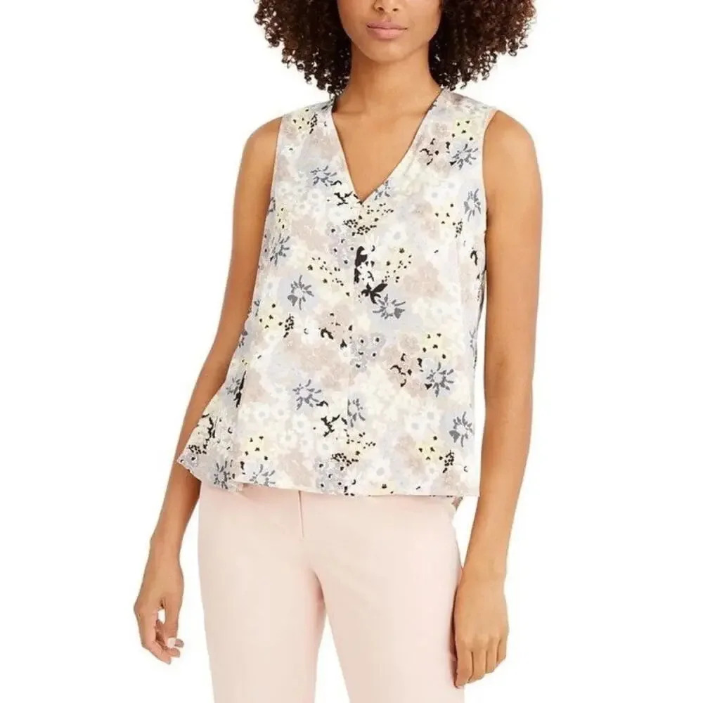 Calvin‎ Klein Women's Floral V-Neck Sleeveless Blouse Size XL Multicolor